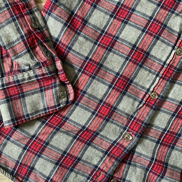 J. Crew boys cotton flannel plaid red and grey button down shirt - Picture 3 of 4
